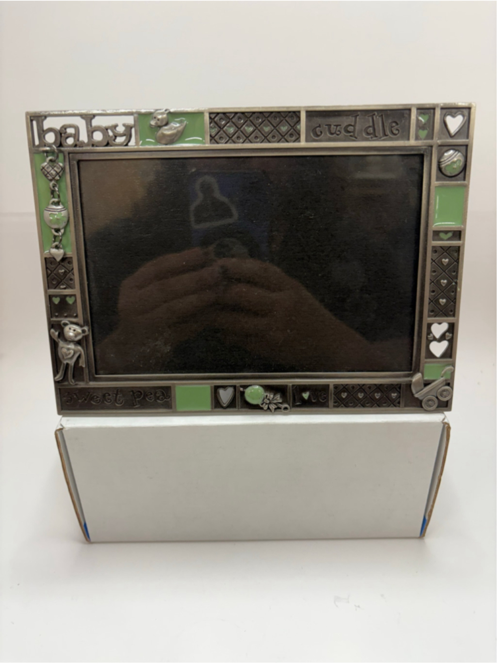 Y2K Baby Picture Frame Silver Green Charm Duck Bear Gender Neutral